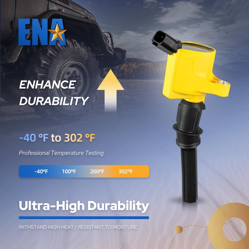 ENA مجموعة ENA صفراء من 8 حزم لفائف الإشعال متوافقة مع لينكولن ميركوري فورد موستانج كراون فيكتوريا E150 E250 إكسبيديشن إكسبلورر F150 F250 F350 F450 F550 نافيجيتور 4.6L 5.4L V8 بديل لـ DG508 - Image 3